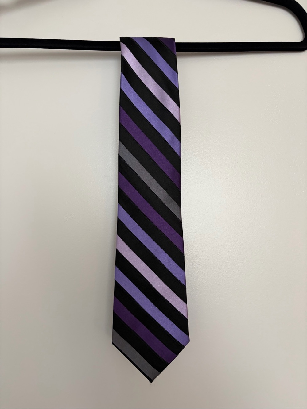 GEORGE Black & Purple Striped Tie - 100% silk